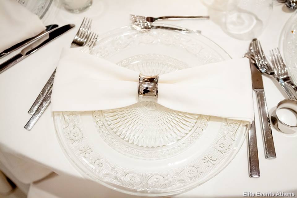 Wedding planning with white napkin and silverwear