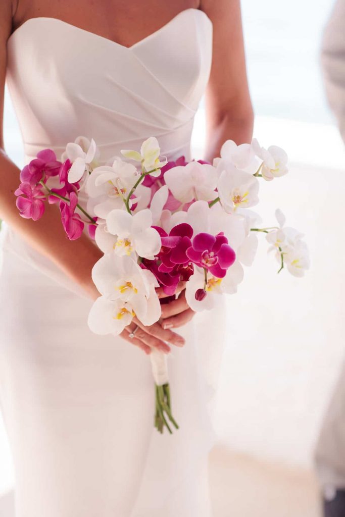 wedding bouquet with pink and white orchids