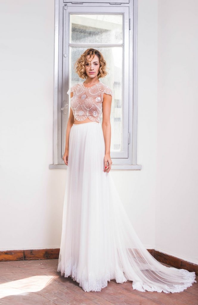 two piece wedding dress with lace top