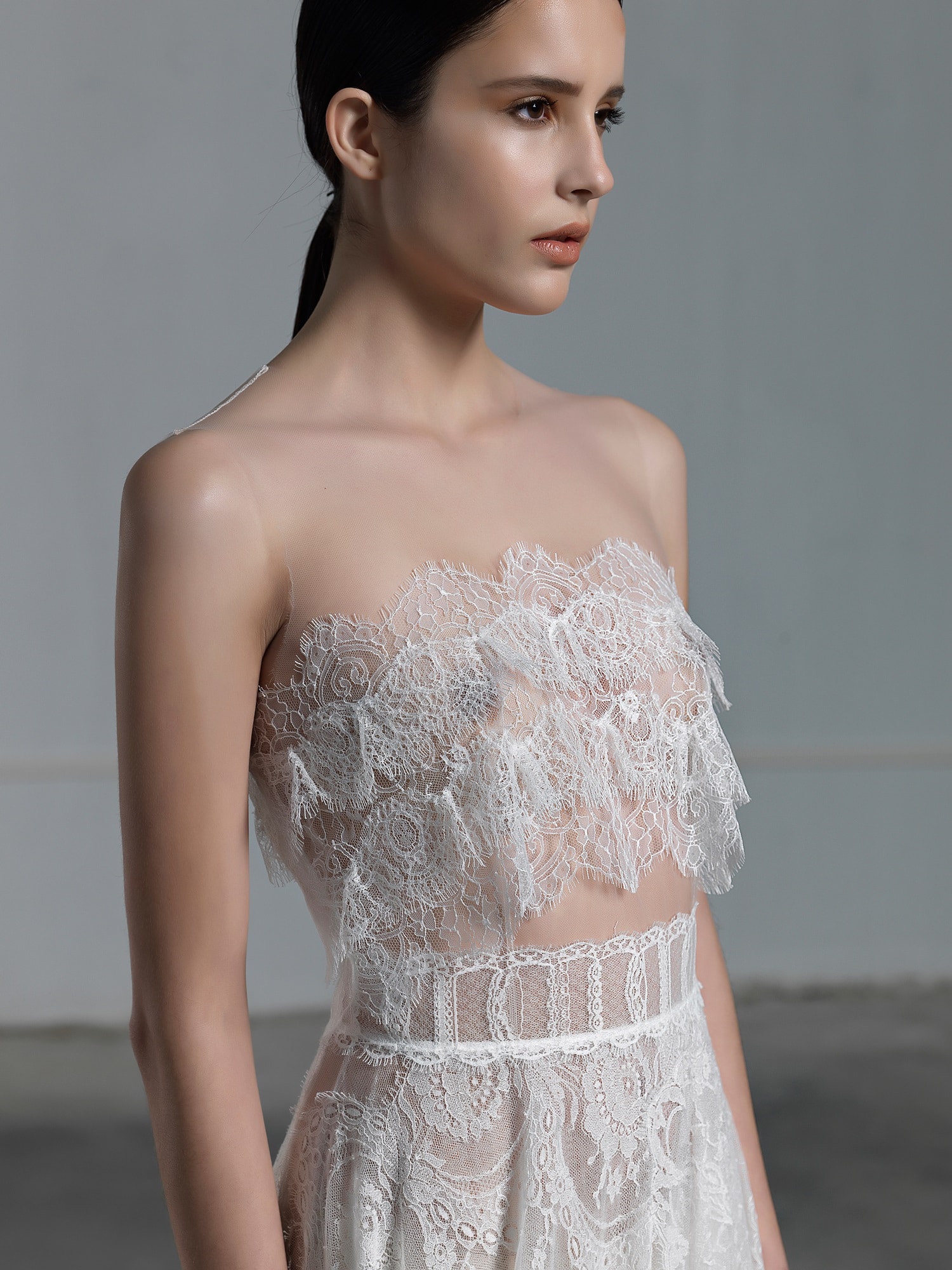 Two piece wedding dress with lace crop top Vasia Tzotzopoulou