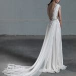 Romantic A line wedding dress with ethereal tulle skirt and lace top with low open back Vasia Tzotzopoulou