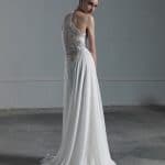 A Line weddign dress with tulle skirt and crochet top with impressive high back