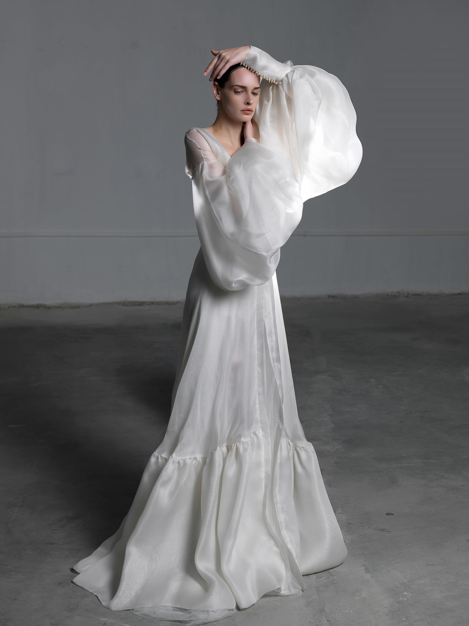 Silk wedding dress with balloon sleeves Vasia Tzotzopoulou 2017