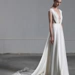 Romantic A line wedding dress with ethereal tulle skirt and lace top with low neckline