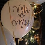 Glam wedding decoration with Mr & Mrs white balloons