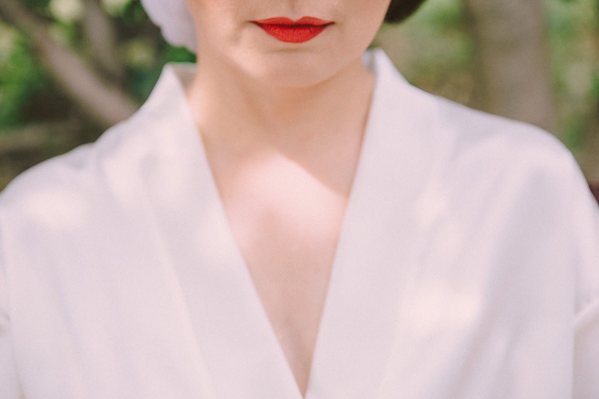 Bridal makeup with red lipstick