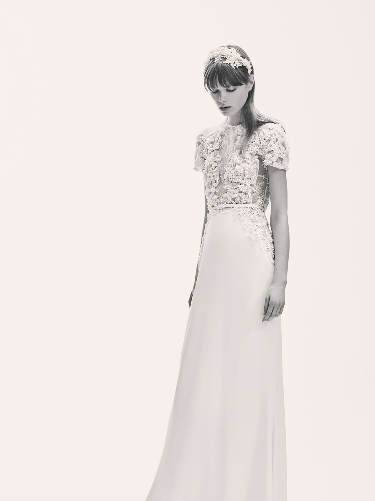 Ethereal wedding dress with 3D applique embroideries