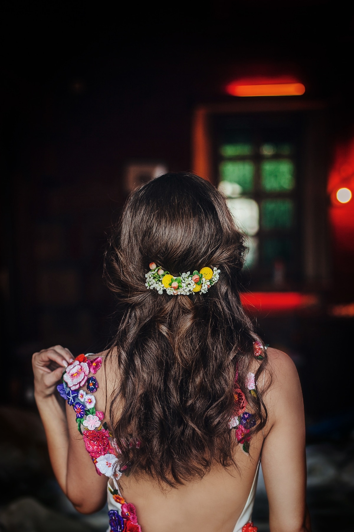 Bridal hair styling with flowers
