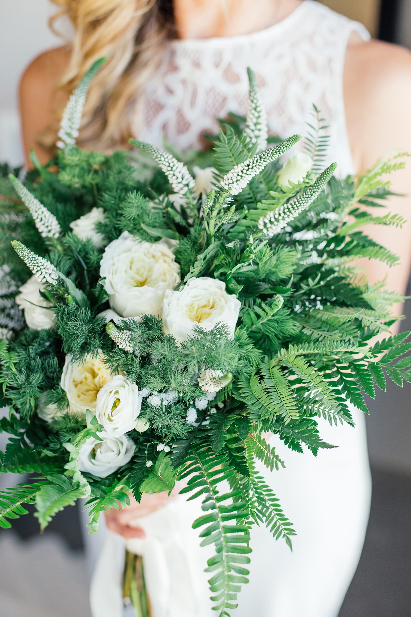bridal bouquet with greenery and roses