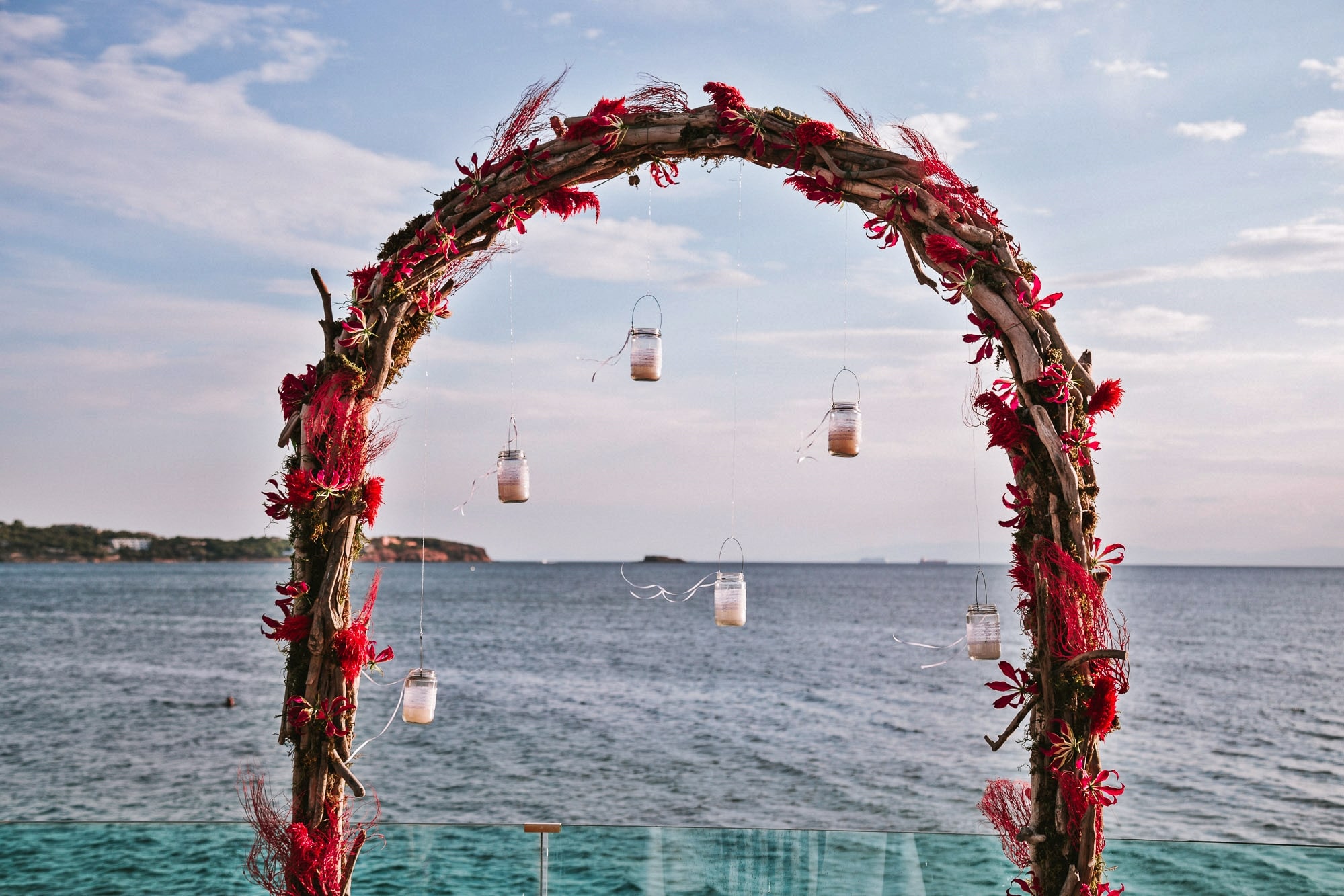 nautical themed wedding with coral flowers
