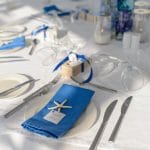 Summer wedding decoration with blue details