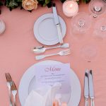 Wedding table setting in pink colors