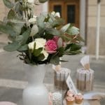 Boho summer wedding decoration with roses and greenery