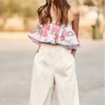 White long shorts and floral off shoulders top Christos Costarellos