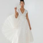 Tea length wedding dress with tulle skirt Ivy and Aster