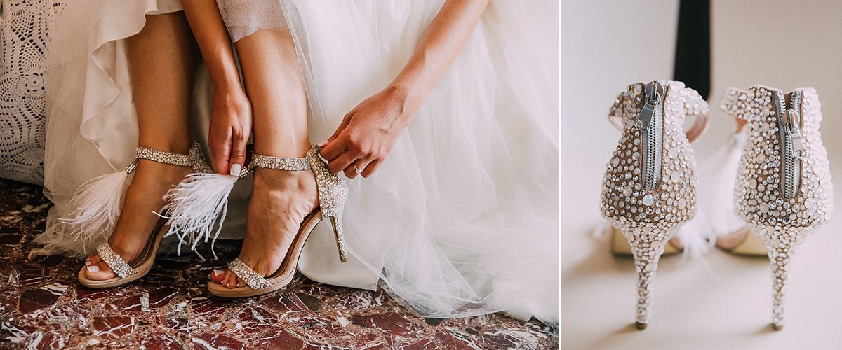 Bridal shoes with feathers and rhinestones Jimmy Choo