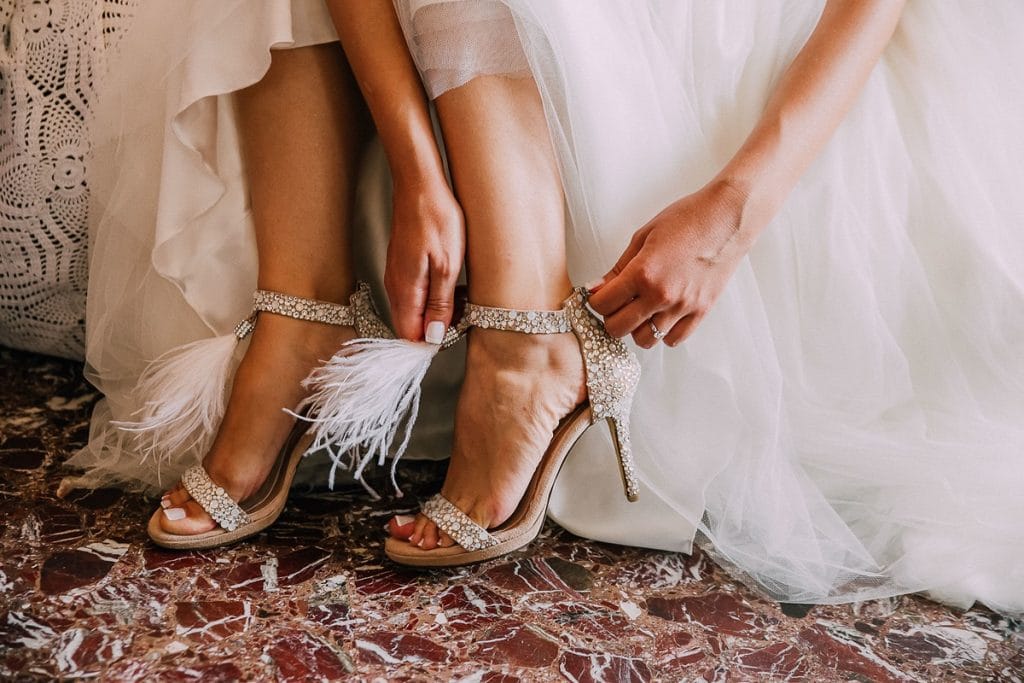 Bridal shoes with feathers and rhinestones Jimmy Choo