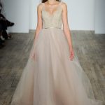 Blush pink wedding dress with tulle skirt and embroideries Lazaro