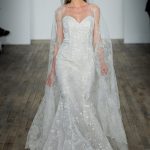 Embroidered mermaid wedding dress with spaghetti straps and a cape Lazaro