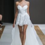 Strapless bridal playsuit with a long tail and lace Mark Zunino