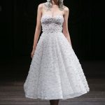 Tea length Strapless wedding dress with 3D embroideries Naeem Khan