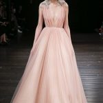 Blush pink wedding dress with pleats and open low neckline Naeem Khan