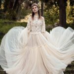Boho beige wedding dress with ruffles Christos Costarellos 2018