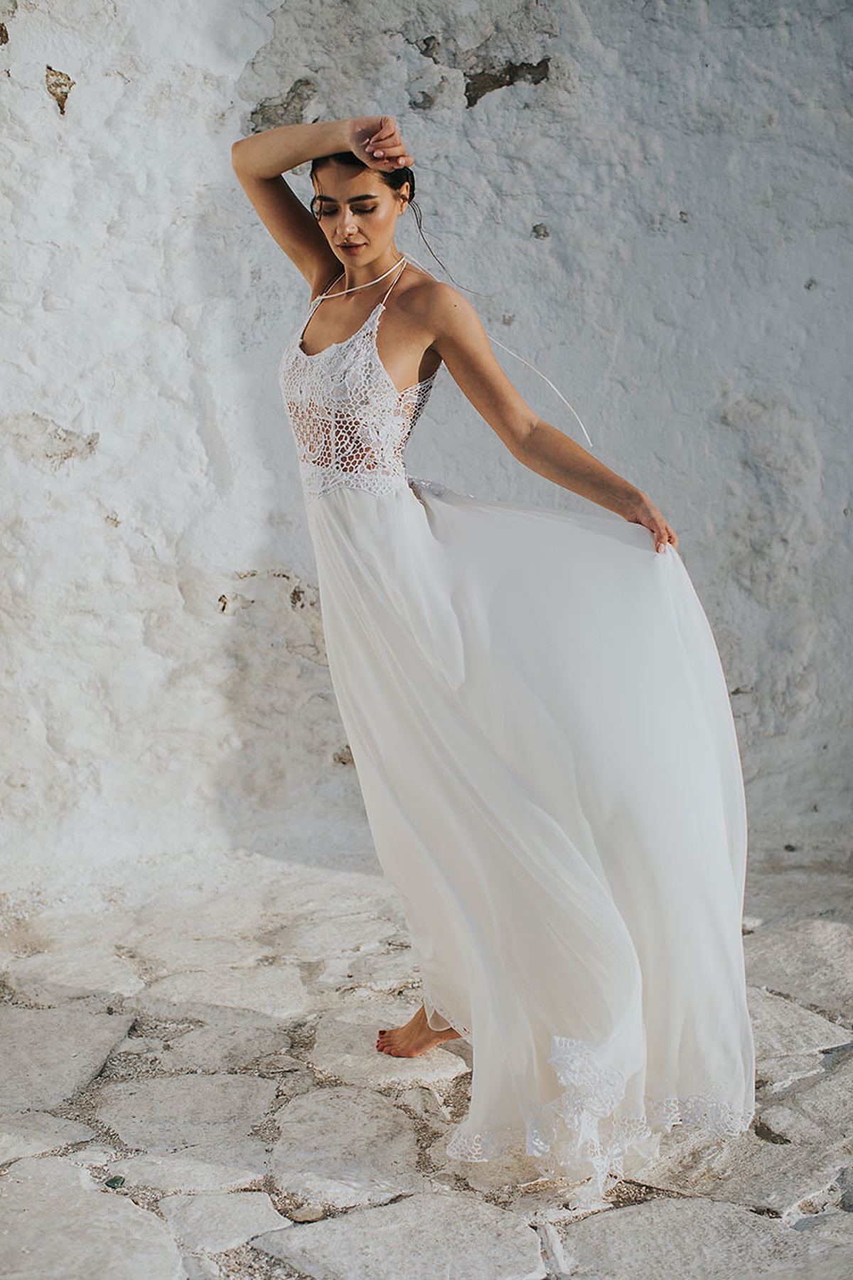 Bridal fashion shoot in Mykonos with Vasia Tzotzopoulou wedding dress