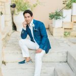 White and blue suit for the groom